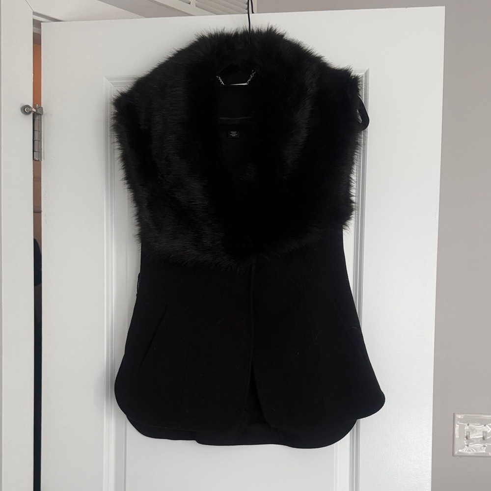 White House Black Market Black Faux Fur Vest